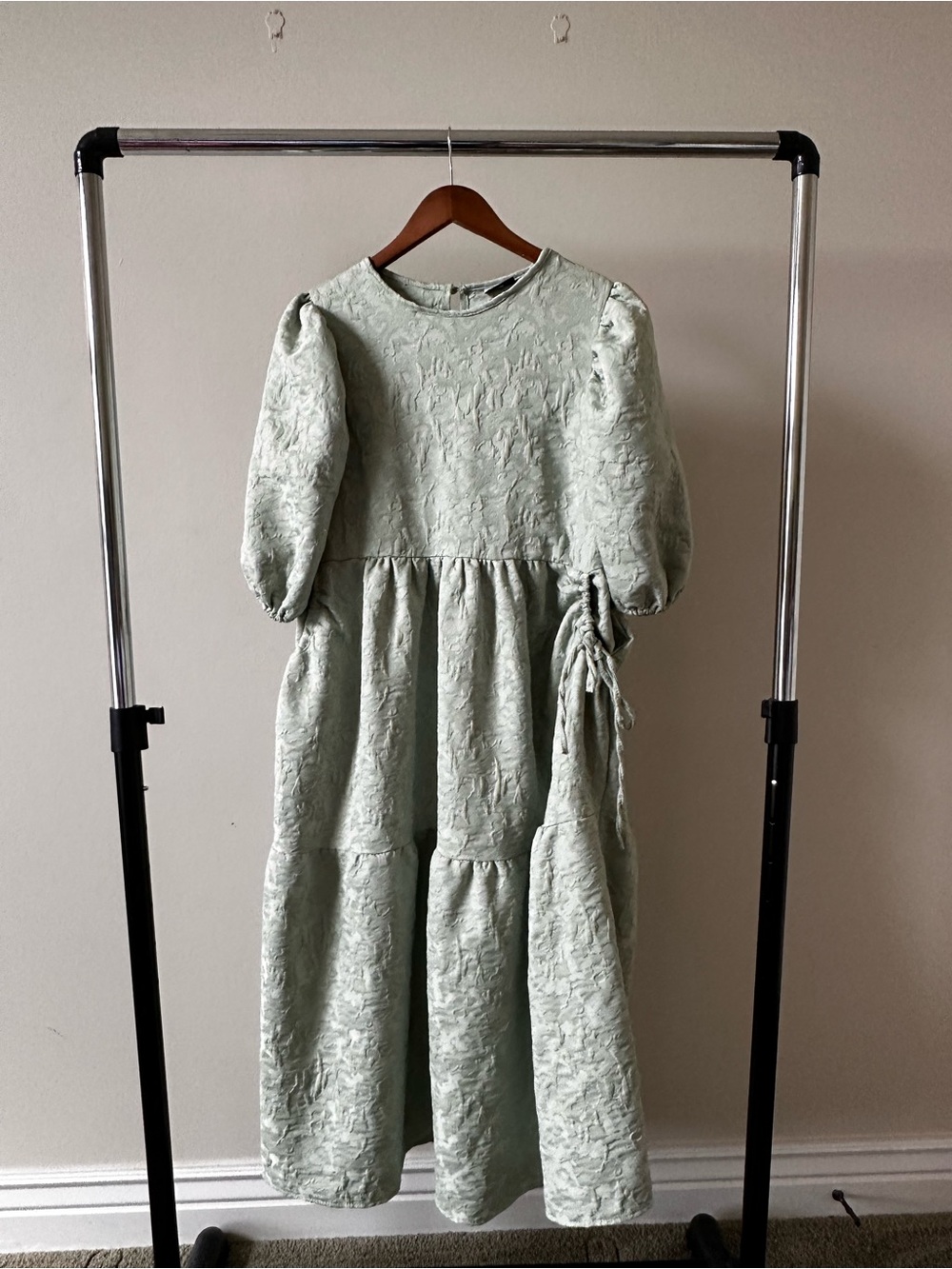 ASOS woman’s Puff Sleeve Tiered Dress in Sage Green